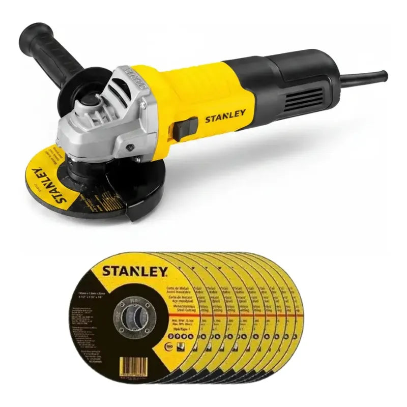 Esmeril Angular 900w 115mm Stanley Stgs9115b2c + Set Discos Amarillo 50/hz 60/hz