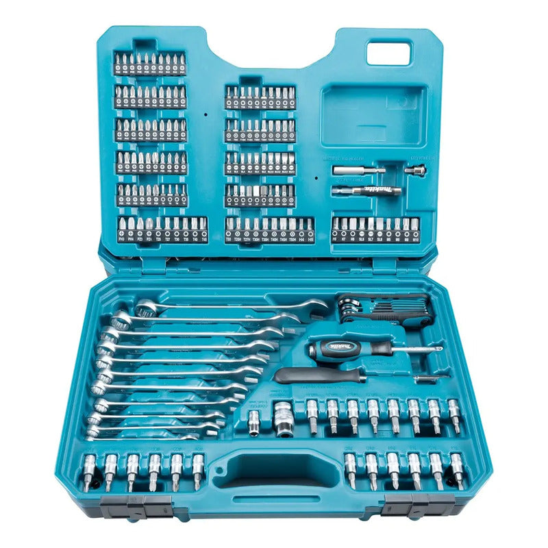 Set De 221 Piezas De Llaves, Puntas Y Vasos Makita E-10883   Turquesa