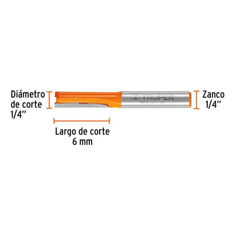 Broca Para Router, Recta 2 Filos, 1/4 , Mediana Truper