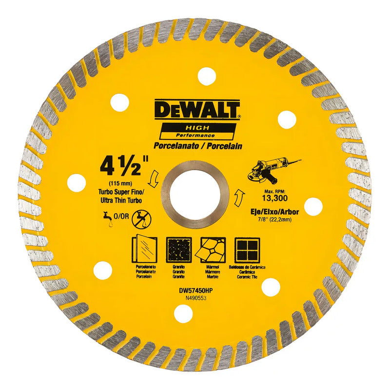 Disco Diamantado Ranurado Ultrafino 4-1/2' Dewalt Dw57450hp Amarillo
