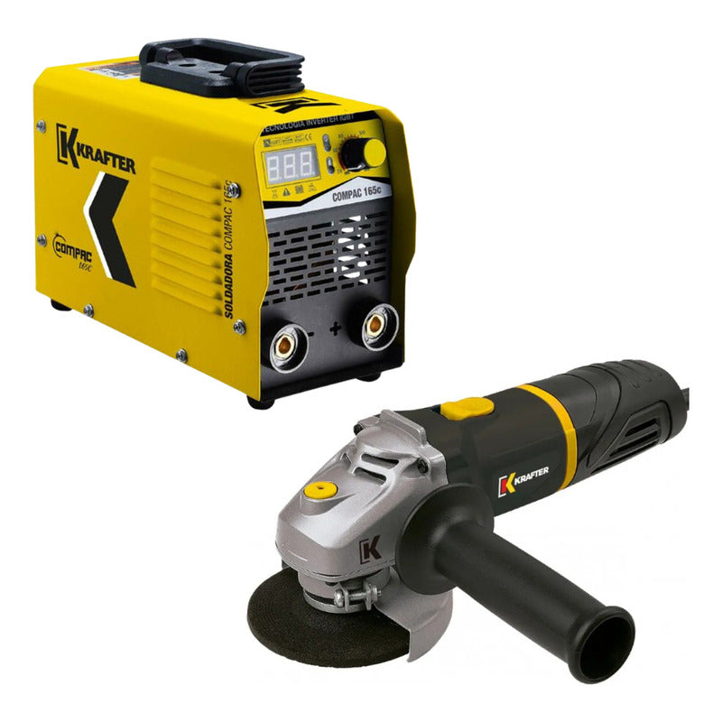 Kit Maquina Soldar Compac 165c + Esmeril 4 1/2 600w Krafter Amarillo