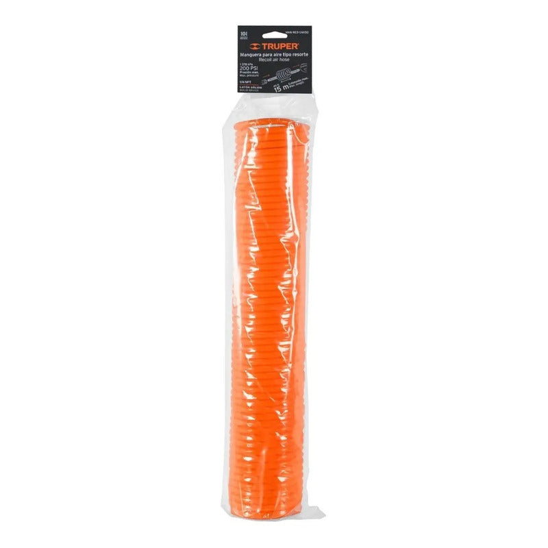 Manguera Para Aire Tipo Resorte  1/4 - 15 Mts Truper Naranja