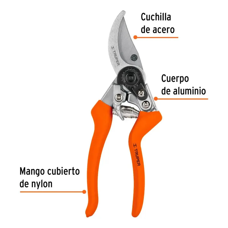 Tijera De Poda 8 Pulgadas 20 Cm Cuerpo Aluminio Truper  Naranja