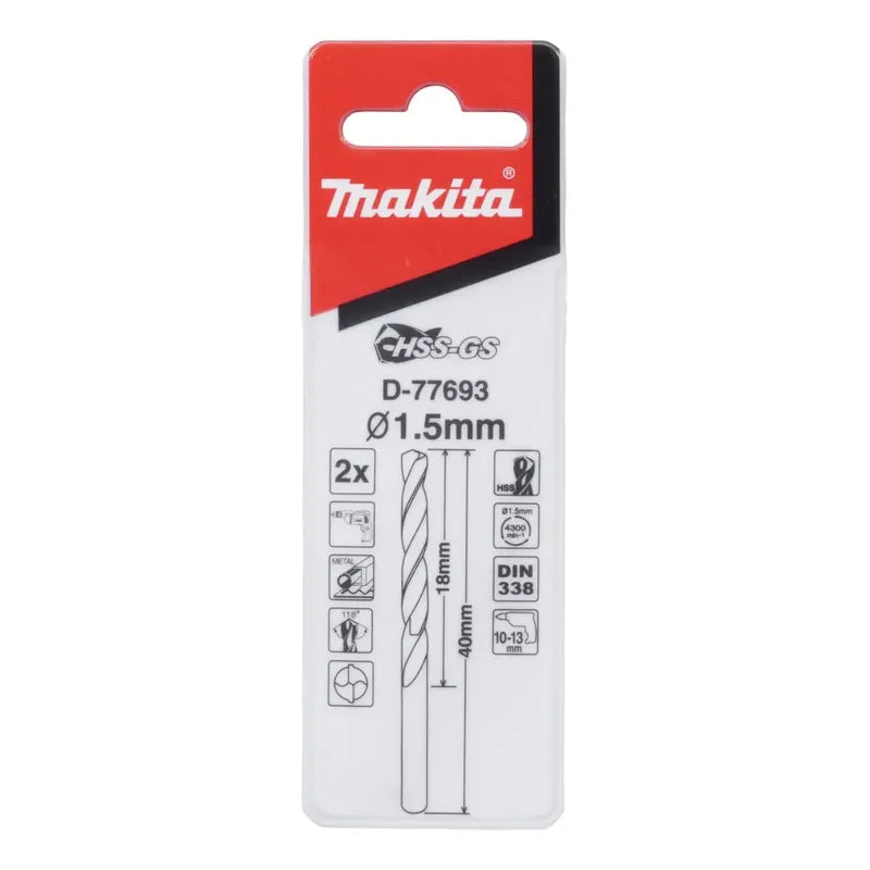 Set 2 Brocas Hss-gs P/metal 1.5x40mm Makita D-77693