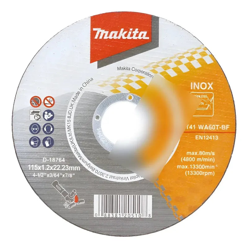 Set 10 Discos De Corte Acero Inox. 4 1/2'' Makita D-18764 Gris