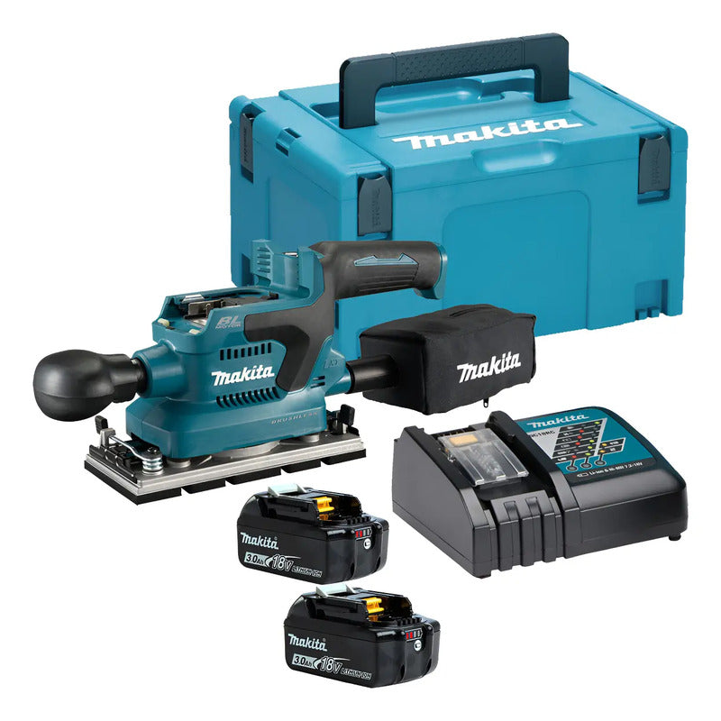 Kit Lijadora Orbital 18v Brushless 93x185mm Makita Dbo380rfj Turquesa