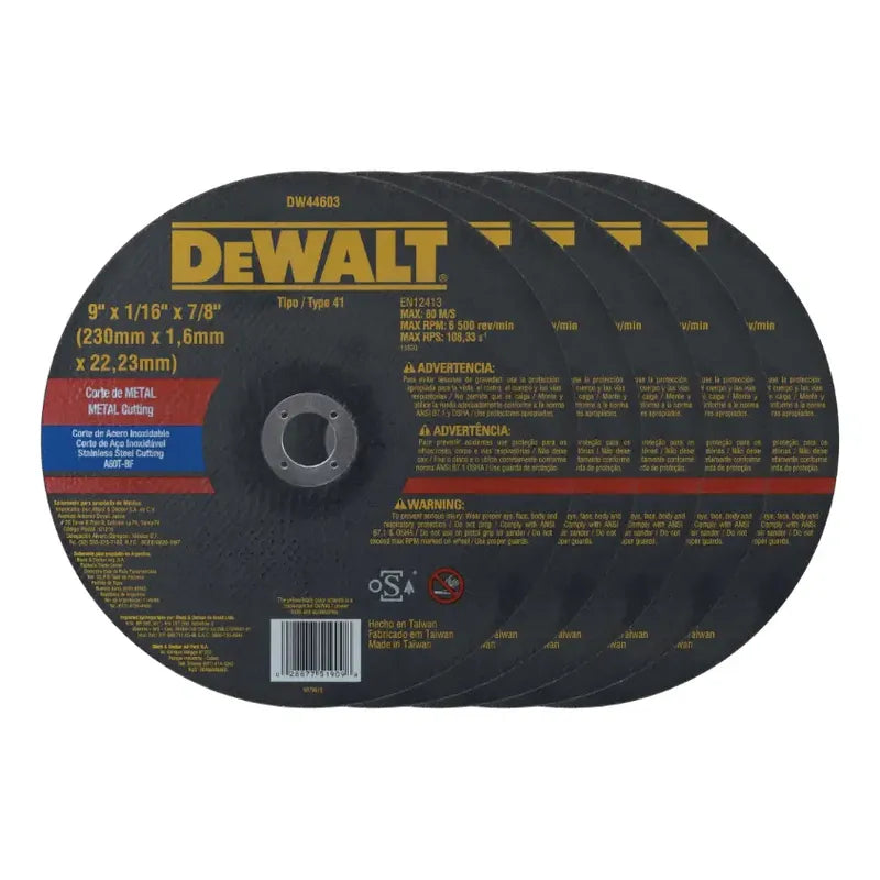 Pack 5 Disco Corte De Metal 9 X 1/16 Dewalt Dw44603 Negro