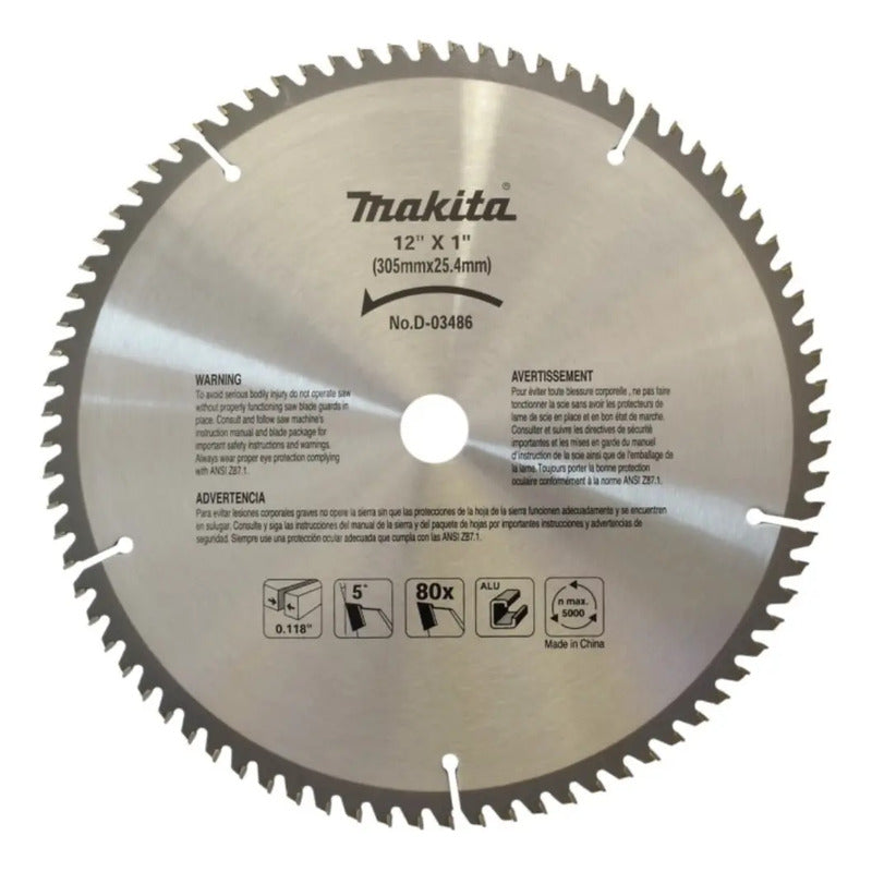 Hoja Sierra Makita D-03486 Aluminio Disco 305mm 80 Dientes Plateado