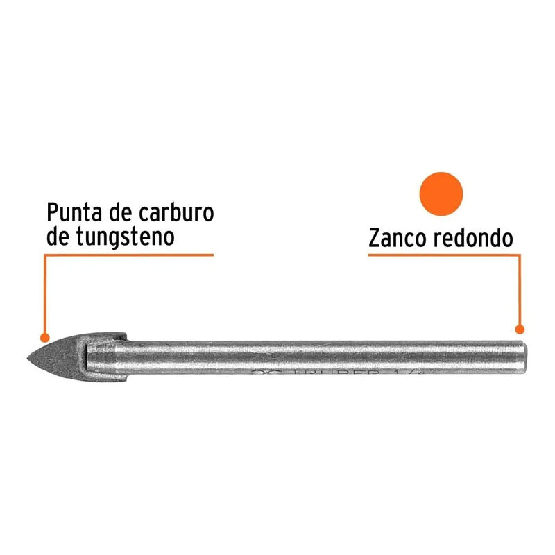 Broca Para Vidrio Y Azulejo 1/4x2 Pulgadas - Truper