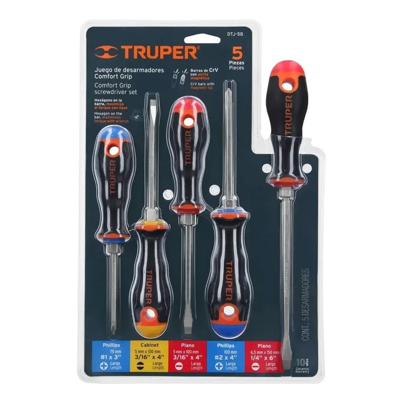 Juego 5 Destornilladores Truper - Mango Comfort Grip