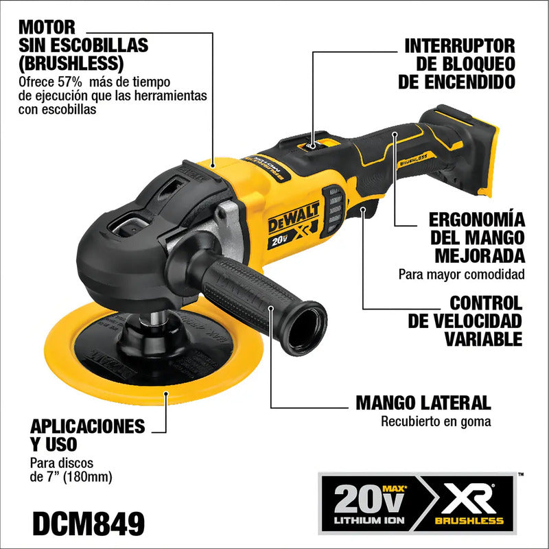 Pulidora Giratoria S/carbones Y S/batería Dewalt Dcm849b Amarillo/negro