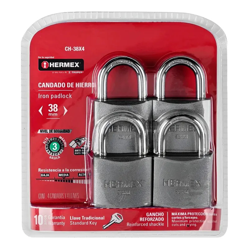 Set 4 Candados De Hierro 38 Mm Hermex 