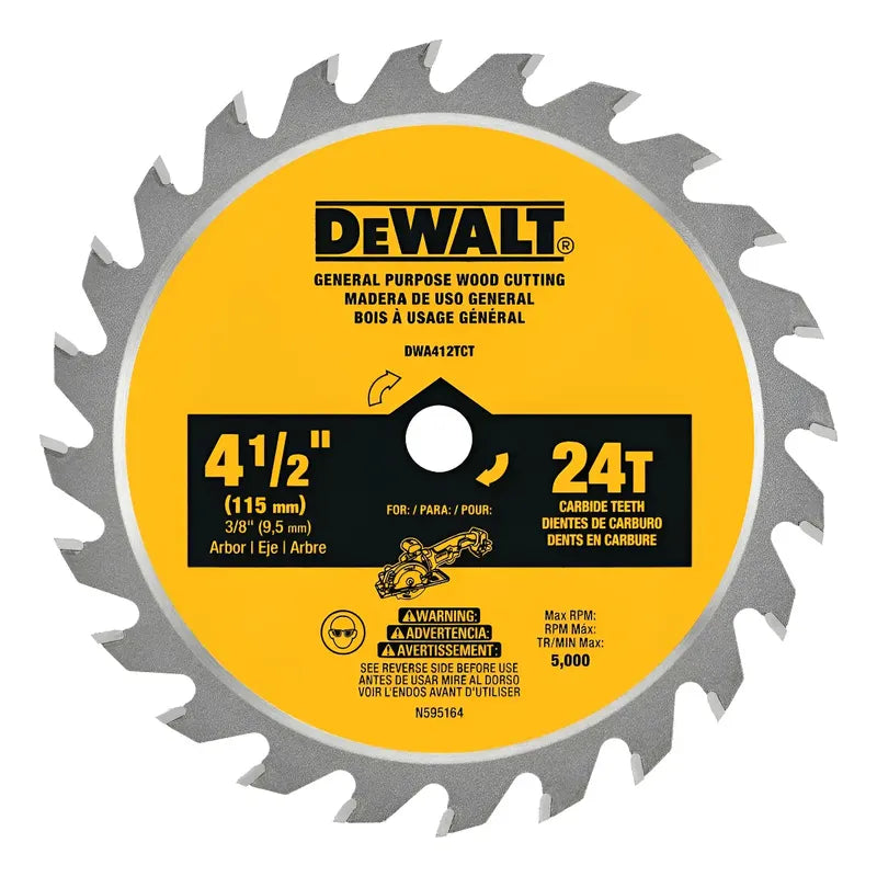 Disco De Sierra Circular 4-1/2 24t Dewalt Dwa412tct Amarillo