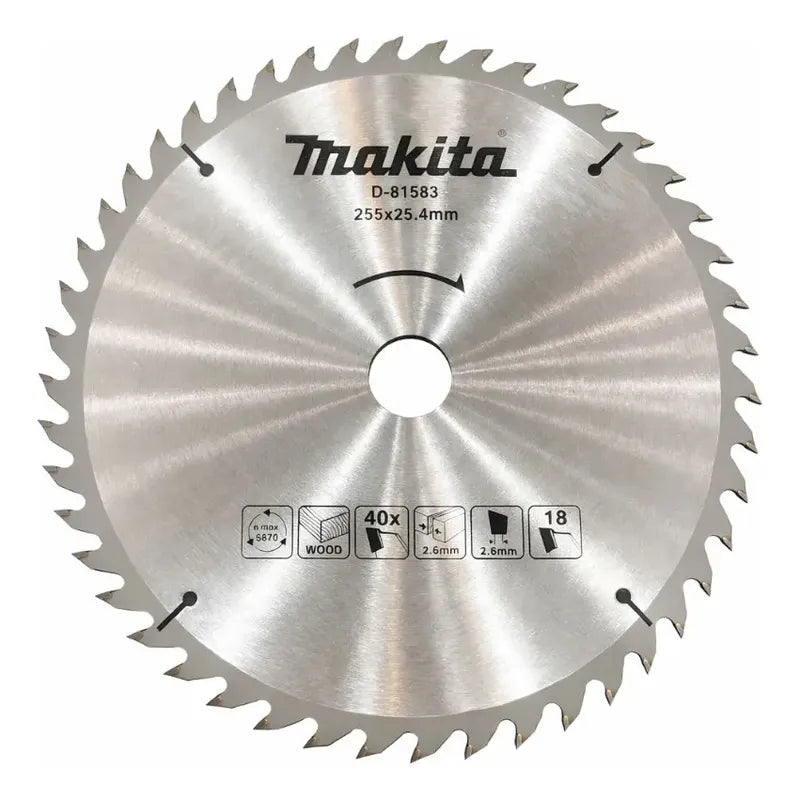 Disco Sierra Circular Makita 255mm 40 Dientes Madera D-81583 Azul Petróleo