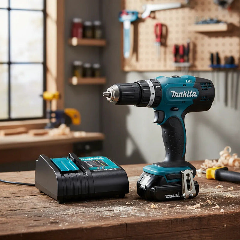 Taladro Percutor 13mm Makita Dhp453 18v + Bat 1,5ah + Carg Turquesa