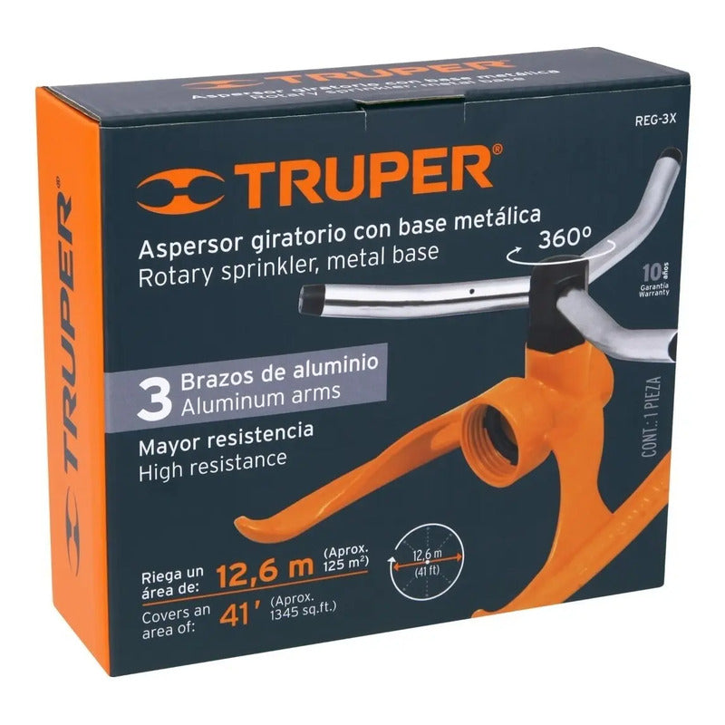 Aspersor 3 Brazos Reg-3x Truper Con Base Metálica