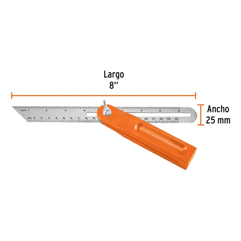 Escuadra Falsa Carpinteria 8  PLG Acero Inox. Truper Naranja