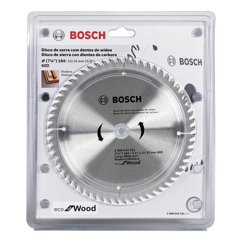 Disco De Sierra Circular Bosch Eco 184mm 60 Dientes Madera P Plateado