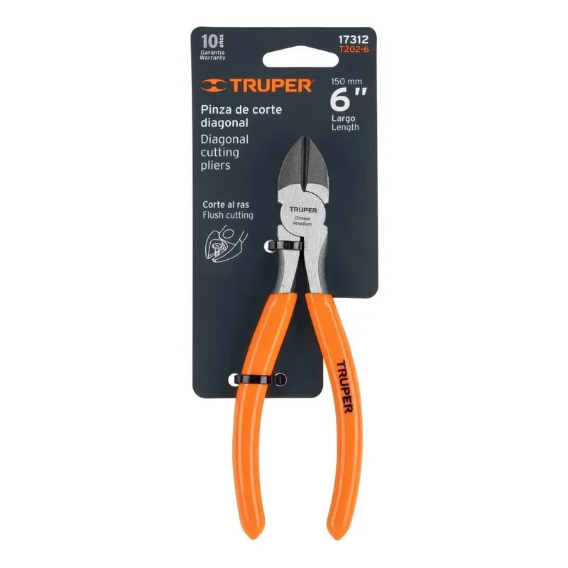 Pinza De Corte Diagonal 6 PuLG. Mango De Pvc - Truper Naranja