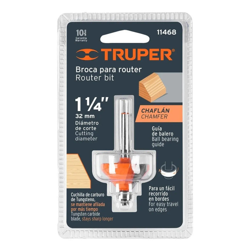 Fresa Para Router, Chaflán, 1-1/4  Con Balero, Truper