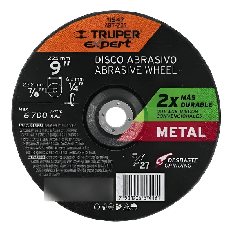 Disco Desbaste Metal 9 PuLG X 6.4 Mm Expert - Truper Negro