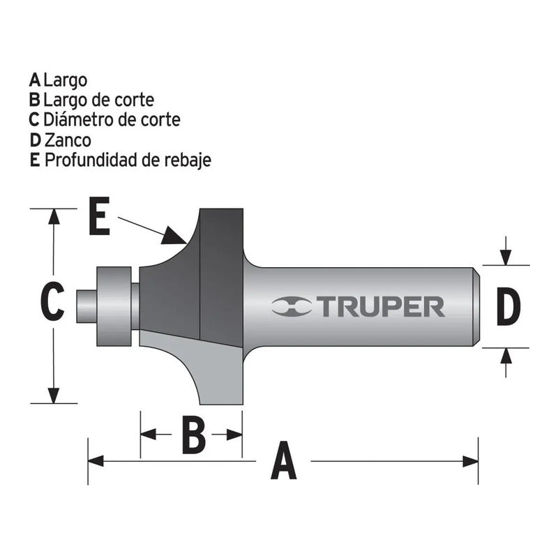 Fresa Para Router, Redondeado, 1-1/4  Con Balero, Truper