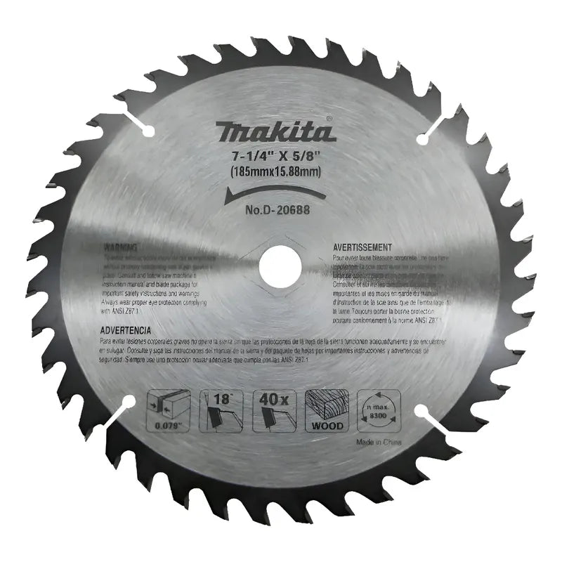 Disco Sierra Circular 7 1/4'' 40 Dientes Makita D-20688 Plateado