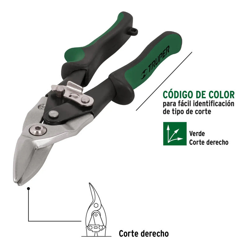 Tijera Cortar Lata Tipo Aviación Derecha 10 PuLG. Truper Verde Musgo
