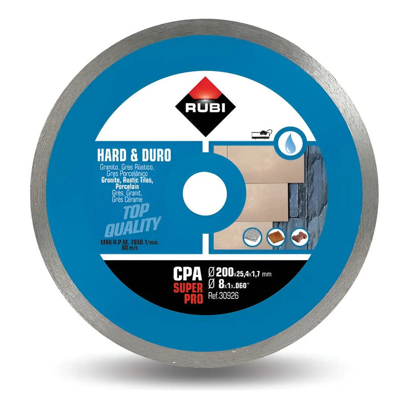 Disco Diamante Cpa 200 Mm Superpro 30926 Rubi Mat. Duros Celeste