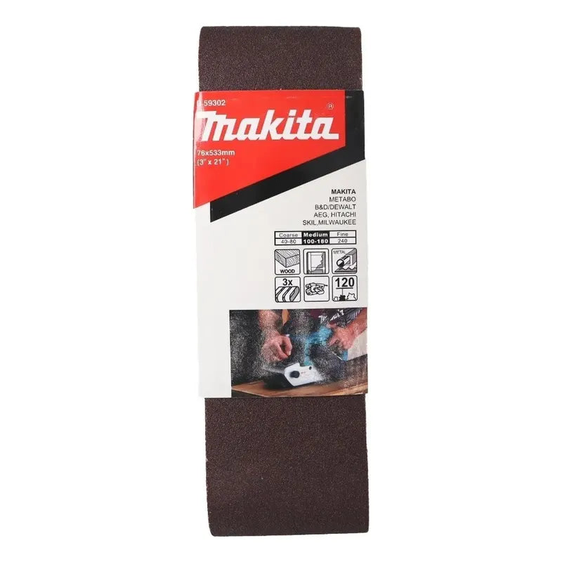 Pack 3 Lijas De Banda 3''x21'' (76x533mm) - Makita Cantidad De Granos 180
