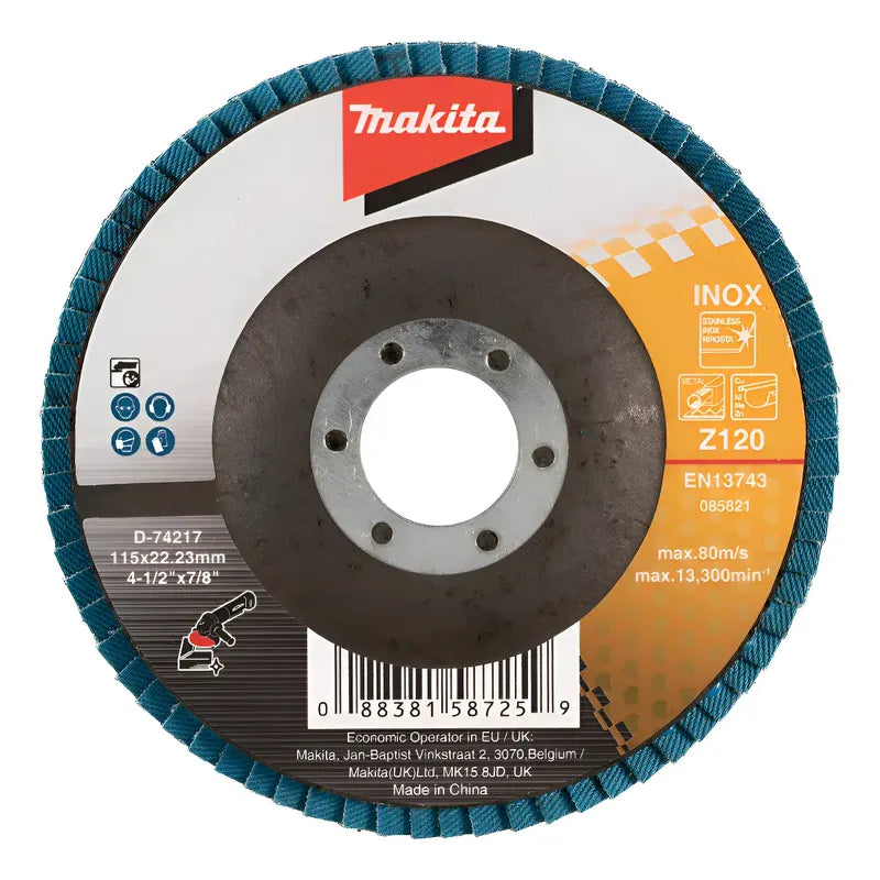 Disco Traslapado Metal/inox 4 1/2'' Gr120 Makita D-74217 Azul Petróleo