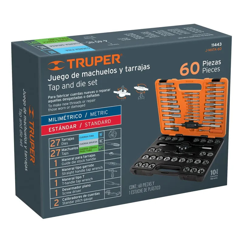 Juego De 60 Piezas De Machuelos Y Tarrajas Truper Naranja