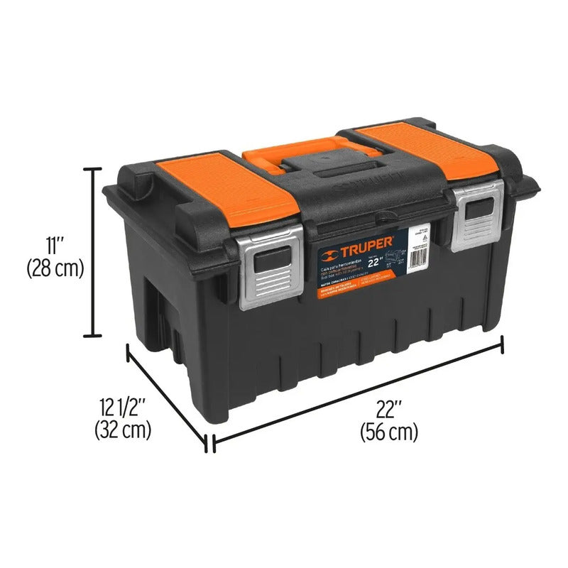 Caja Plástica 22 PuLG (56 Cm) Con Broche Metálico, Truper  Naranja