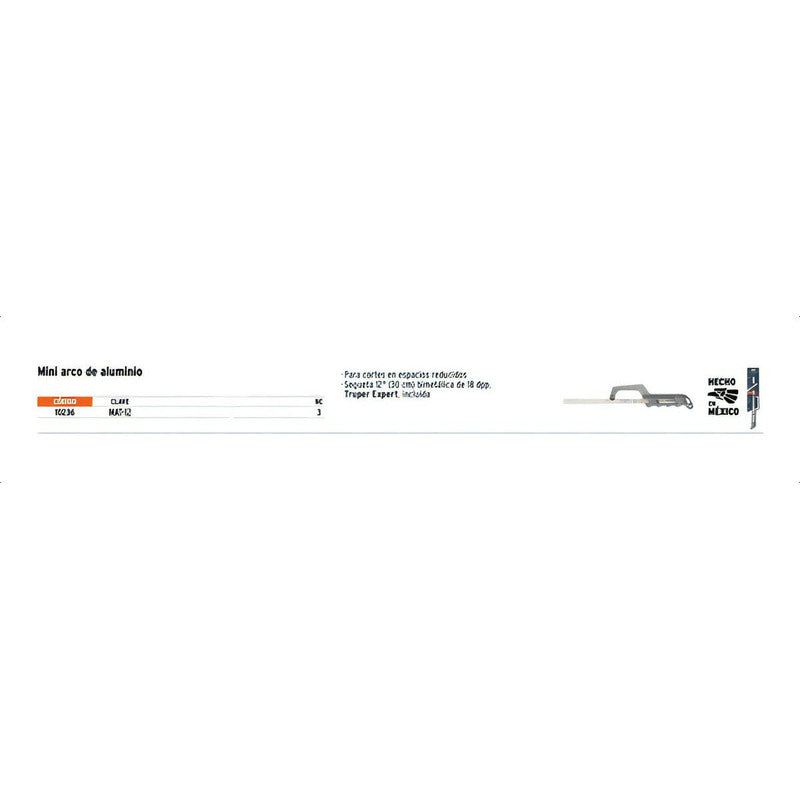 Arco Mini Aluminio Segueta 12 Pulgadas Una Mano Truper 10236
