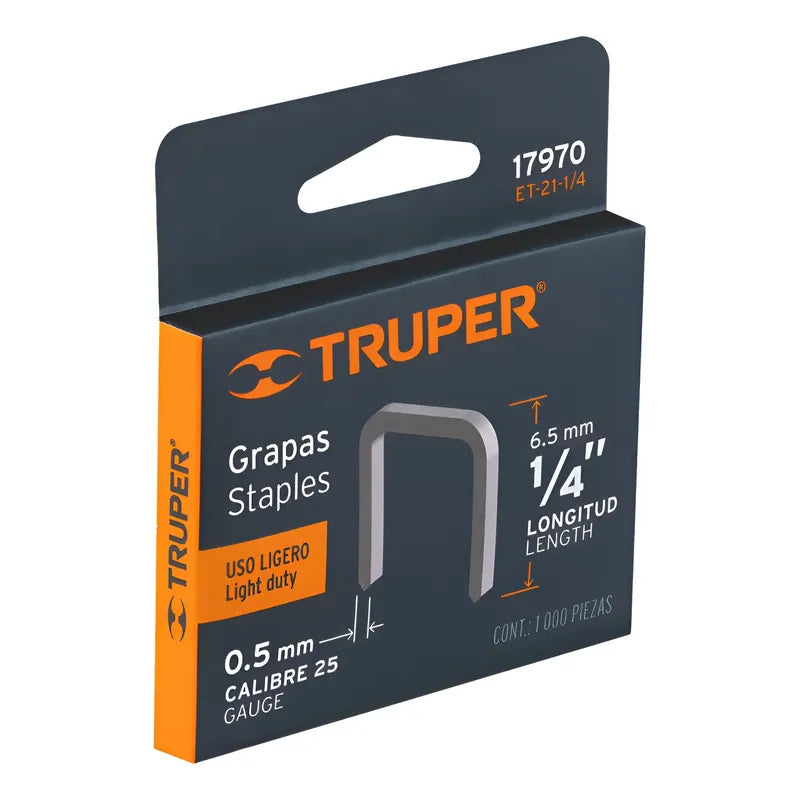 Grapas 1/4 Pulgadas X 1000 Piezas Truper Et-21-1/4 17970 Metalico