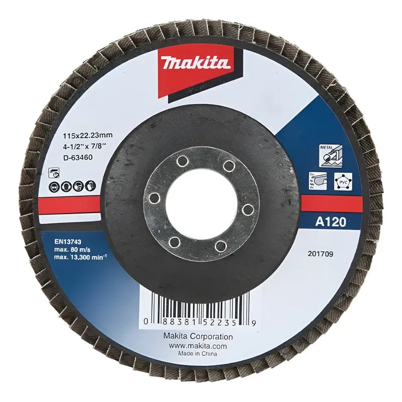 Disco Traslapado Metal 4-1/2' Gr120 Óx. Alum. Makita D-63460 Marrón Claro