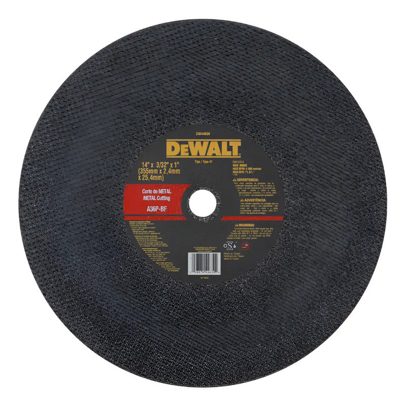 Disco Corte Metal 14 X 3/32 X 1 Dewalt Dw44630 Negro