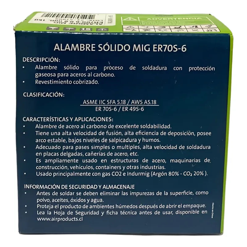 Alambre Mig Er70s-6 0.8 Mm 1 Kg Indura Verde