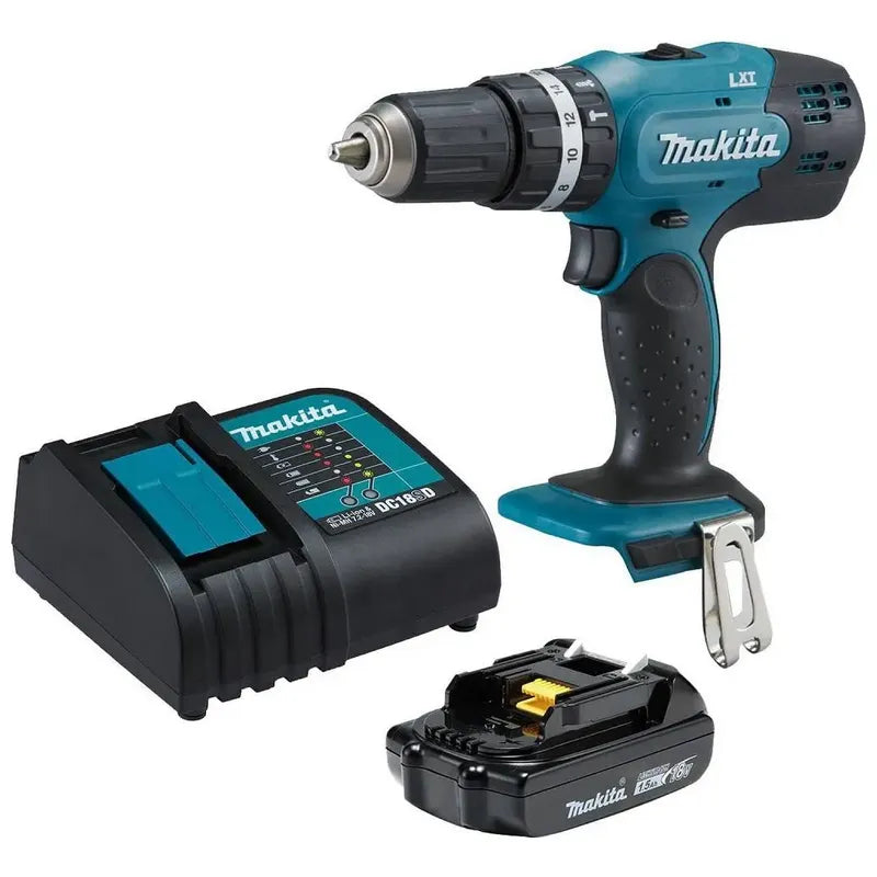 Taladro Percutor 13mm Makita Dhp453 18v + Bat 1,5ah + Carg Turquesa