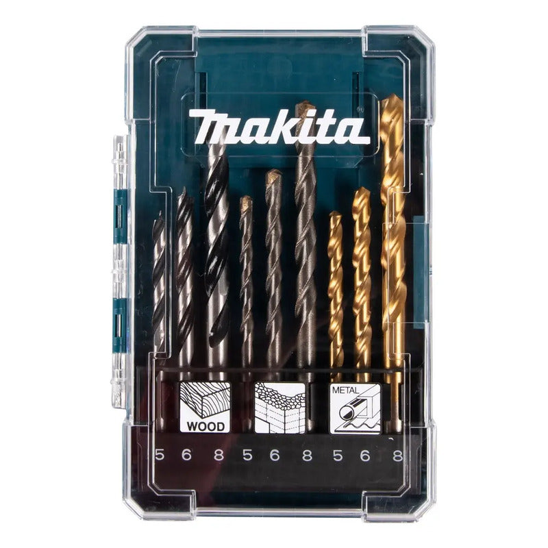 Set 9 Brocas Madera Metal Mampostería + Estuche Makita