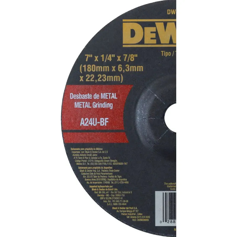 Pack 5 Discos De Desbaste Metal 7''x6,3x22,23mm - Dewalt Negro