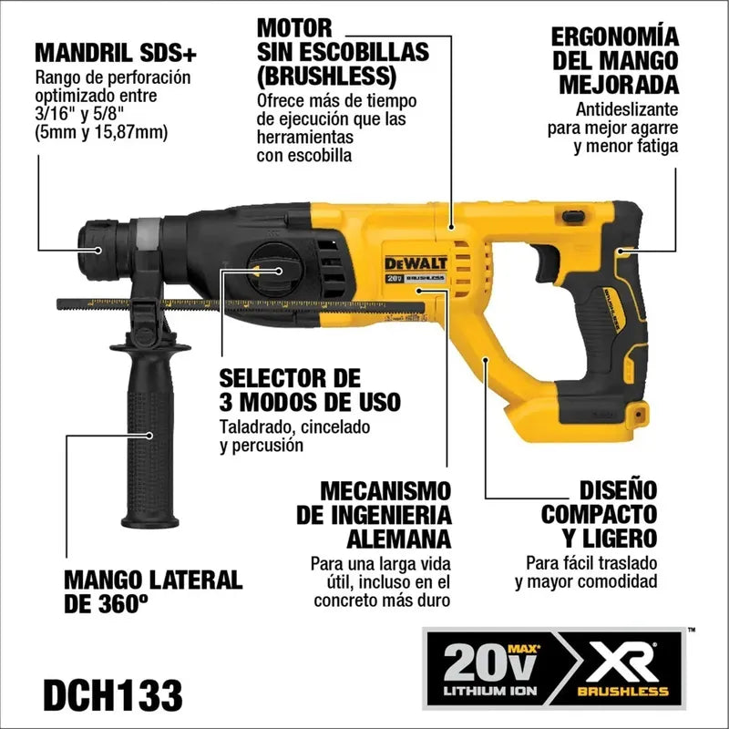 Rotomartillo Sds Plus 20v S/batería Dewalt Dch133b-b3 - Amarillo/negro