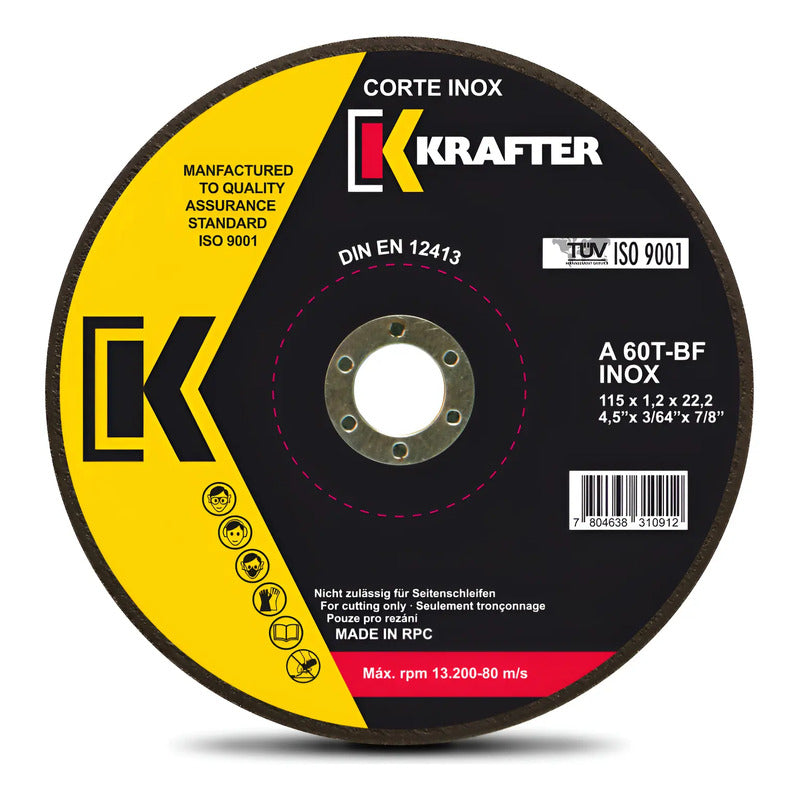 Set 10 Discos De Corte Inox 4.5 Fino 1.2 Mm Krafter Negro