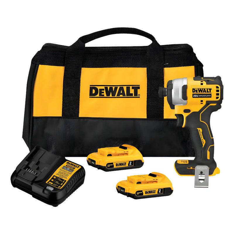 Kit Atornillador De Impacto Inalámbrico 1/4  Dewalt Dcf809d2 - Amarillo