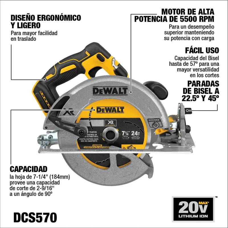 Sierra Circular Eléctrica Inalámbrica Dewalt Dcs570b 184mm 900w Amarilla Amarillo
