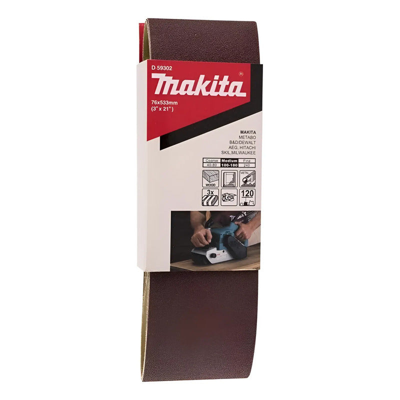 Pack 3 Lijas De Banda 3''x21'' Grano 120 Makita D-59302 120