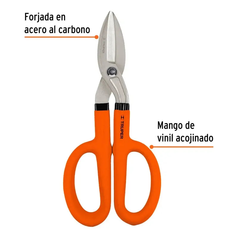 Tijera Hojalatera De 10 Pulgadas Mango Vinil - Truper Naranja