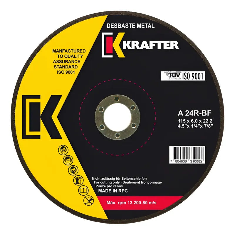 Pack 5 Disco De Desbaste Metal 7 X 6.0mm Krafter Negro