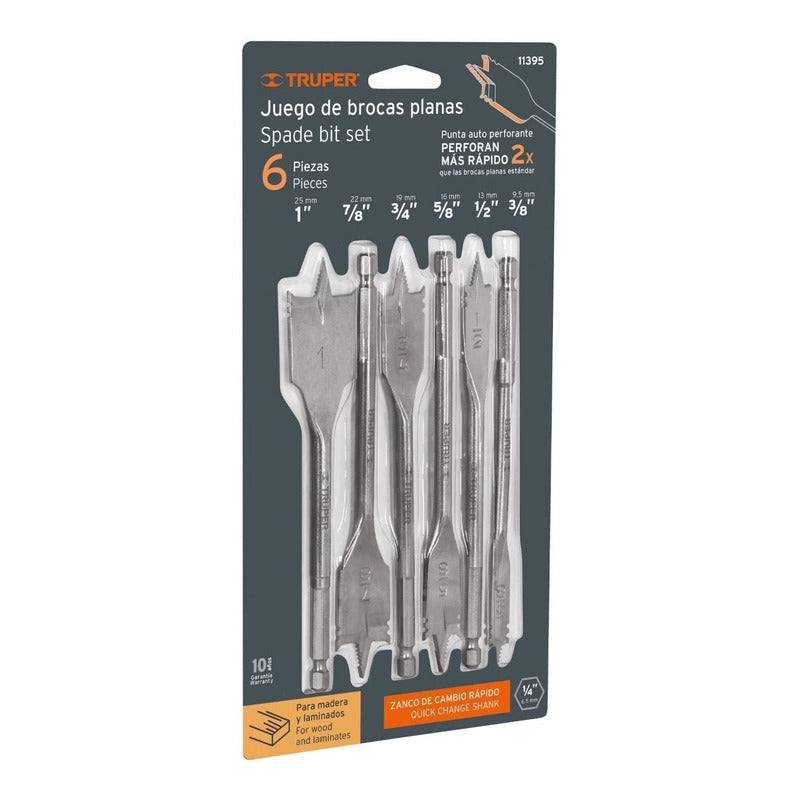 Juego De 6 Brocas Planas Para Madera Truper