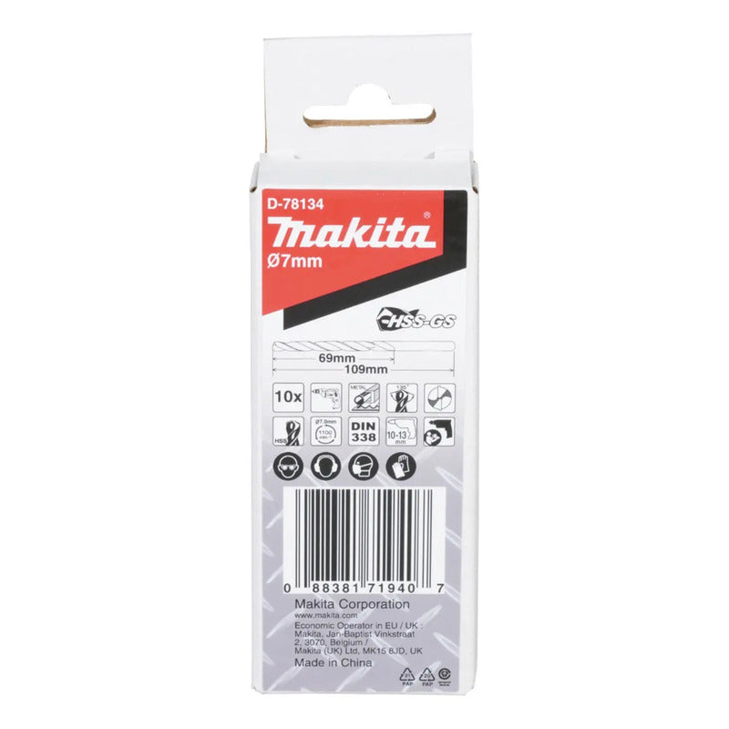 Set 10 Brocas Hss-gs P/metal 7.0x109mm Makita D-78134